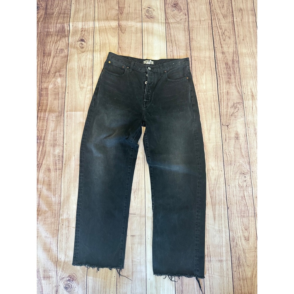 Madewell Low-Slung Straight Jeans Faded Black Raw Hem Button Fly Size 30‎ Tall